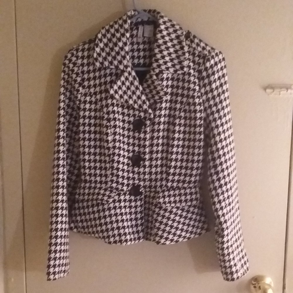 Voice Houndstooth Peplum Wool-Blend Jacket EUC SZ S